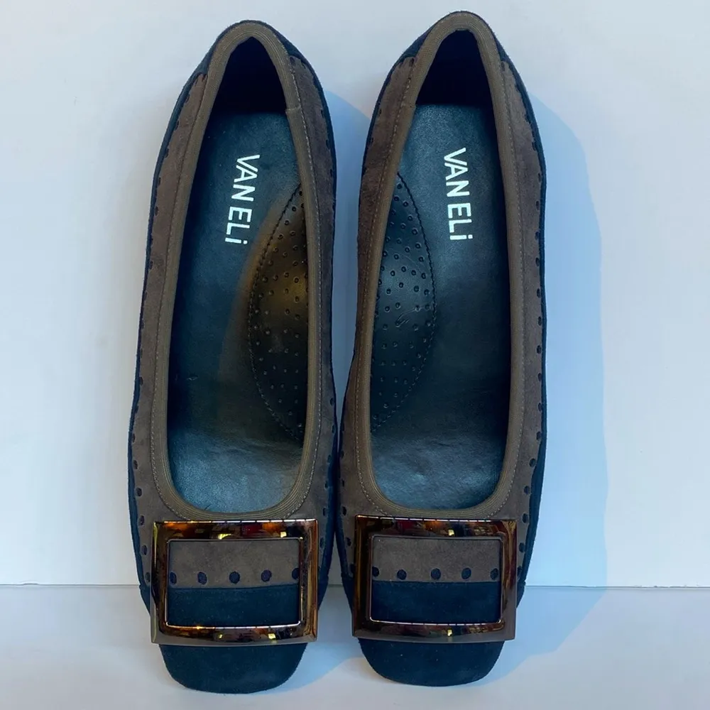 VANELI Nicci Leather Suede Ballet Flat w Buckle Detail Navy Gray Size 7M Blue - Image 3