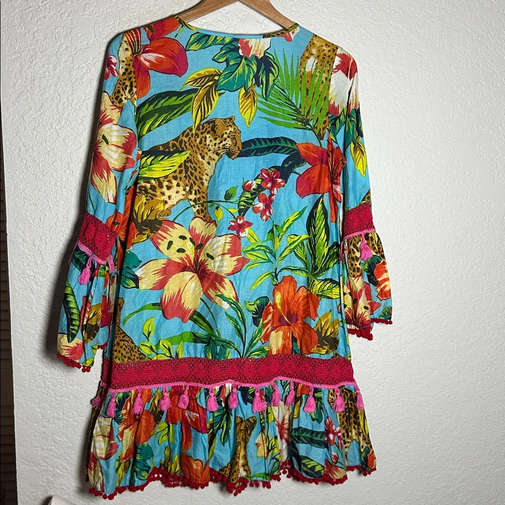 Debbie Katz Cover Up Rio Dress Colorful Vacation Cruise Resortwear Tropical Blue - Image 12