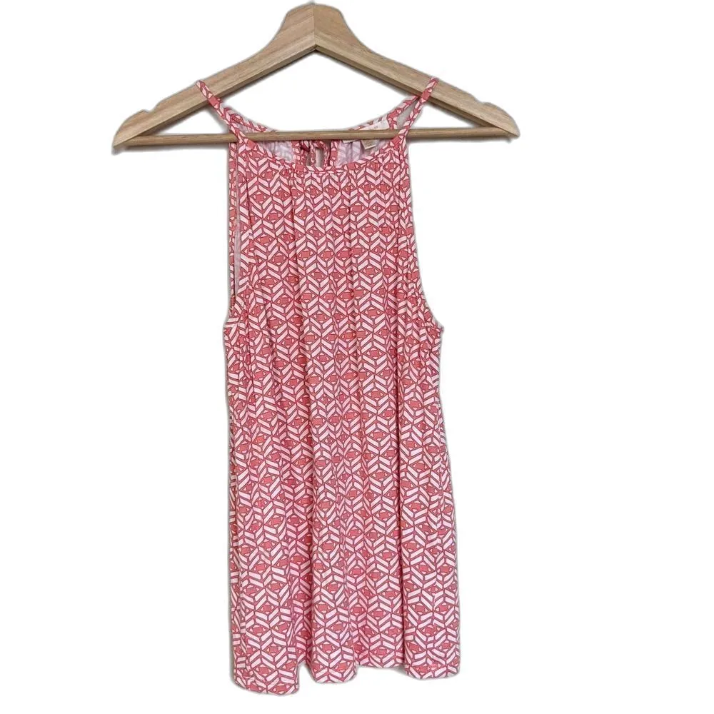 Skies Are Blue Stitch Fix Henlow Geo Print Halter Keyhole Sleeveless Top Coral - Image 3