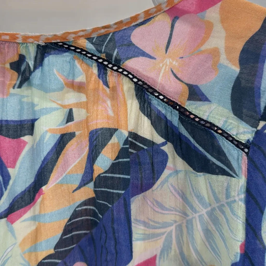 Sundance Multicolor floral tropical lightweight cotton button up top L flowy Pink Size L - Image 5