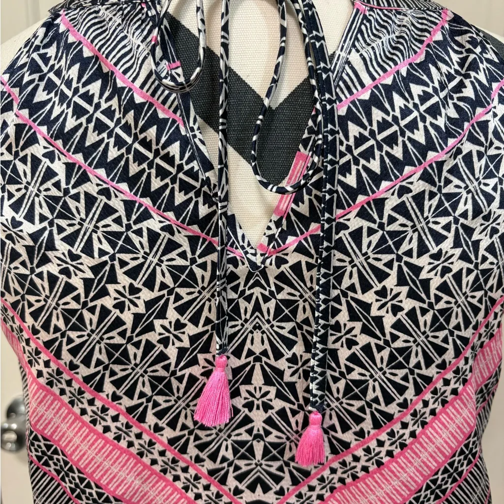 The Limited Halter Top Navy/Pink Tie Back Tassels Silky Cocktail Office Y2K Girl - Image 5