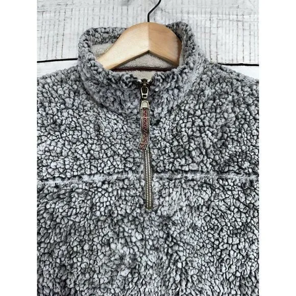Grizzly Sherpa Fleece Gray Pullover Jacket Quarter Zip‎ Pockets Mock Neck Small - Image 2