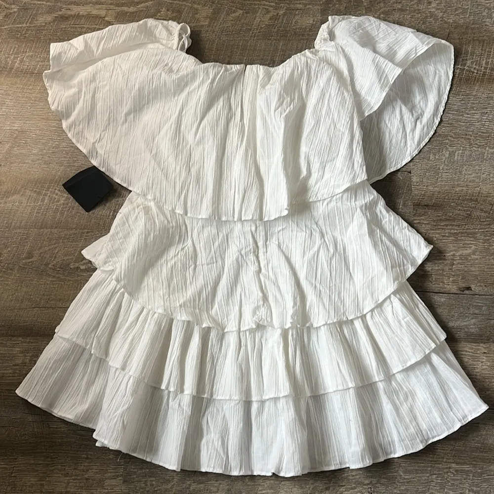 NWT Lulu’s White Ruffle Mini Dress Size M Size M - Image 4