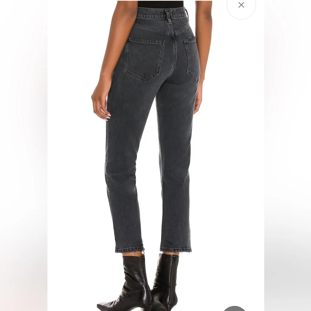 AGOLDE  Hogh Rise Riley Crop in Washed Black Button Fly Size 32‎ - Image 2