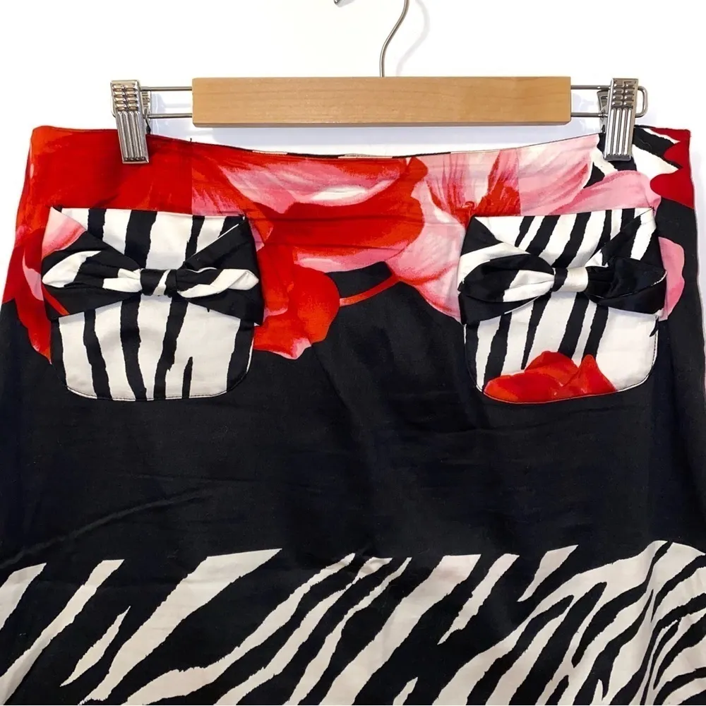 NEW Vintage Grace Dane Lewis Workshop Floral Zebra Multicolored Cotton Skirt Black Size 12 - Image 4