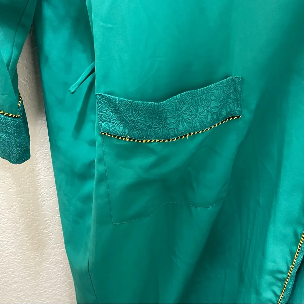 VTG 80s Victoria's Secret Emerald Green‎ Gold Label open kimono Robe Sz L - Image 8