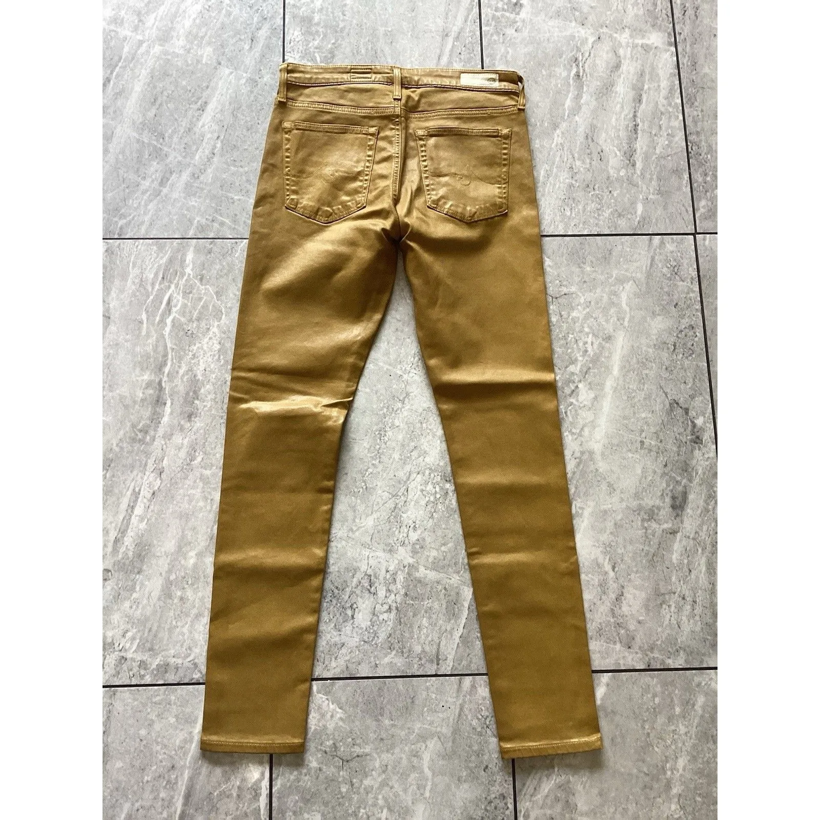 AG Adriano Goldschmied Jeans Womens Mustard Yellow Coated Farrah Skinny Ankle 27 - Image 3