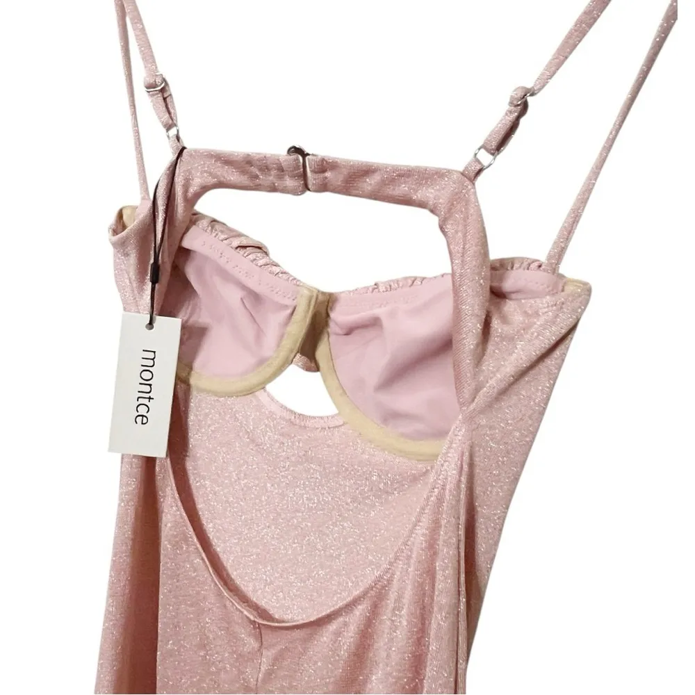 Montce NWT Prima Sparkle Slip Dress Women’s Size Small Pink Petal Cutout Long - Image 12