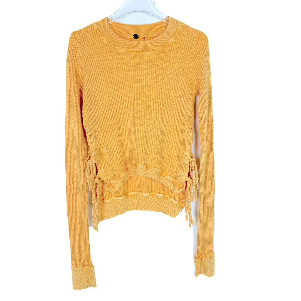 Free People Interlaken Cropped Thermal Waffle Knit Long Sleeve Top Size Small S - Image 2