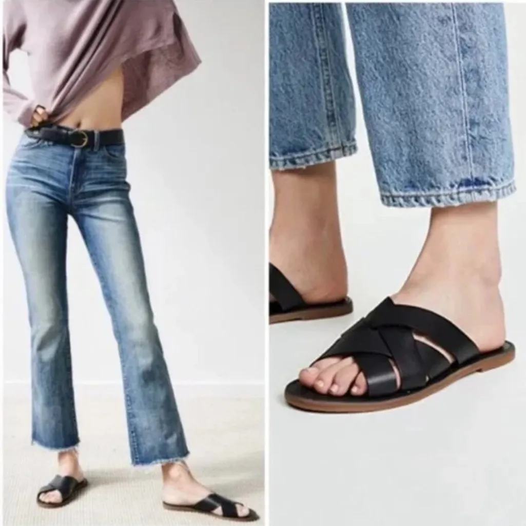 Madewell The Boardwalk Woven Slide Sandal Leather Black 5.5 5 1/2 - Image 2