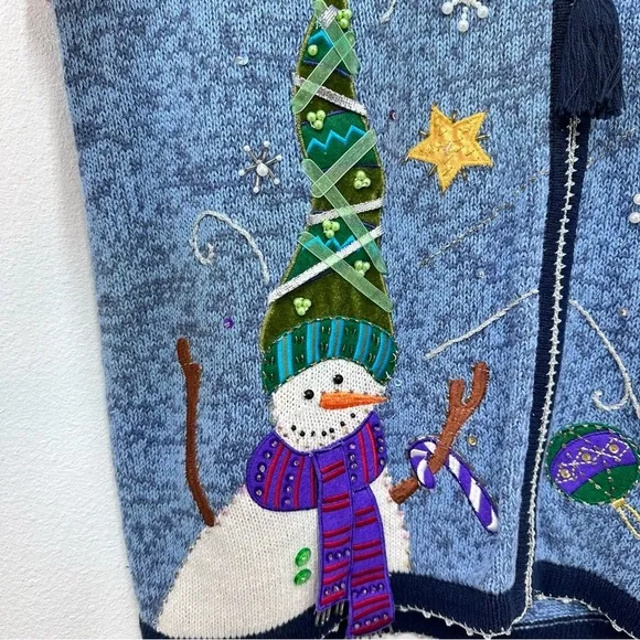 White Stag Vintage Christmas Holiday‎ Winter Sweater Vest Zip Up Snowman 16W - Image 4
