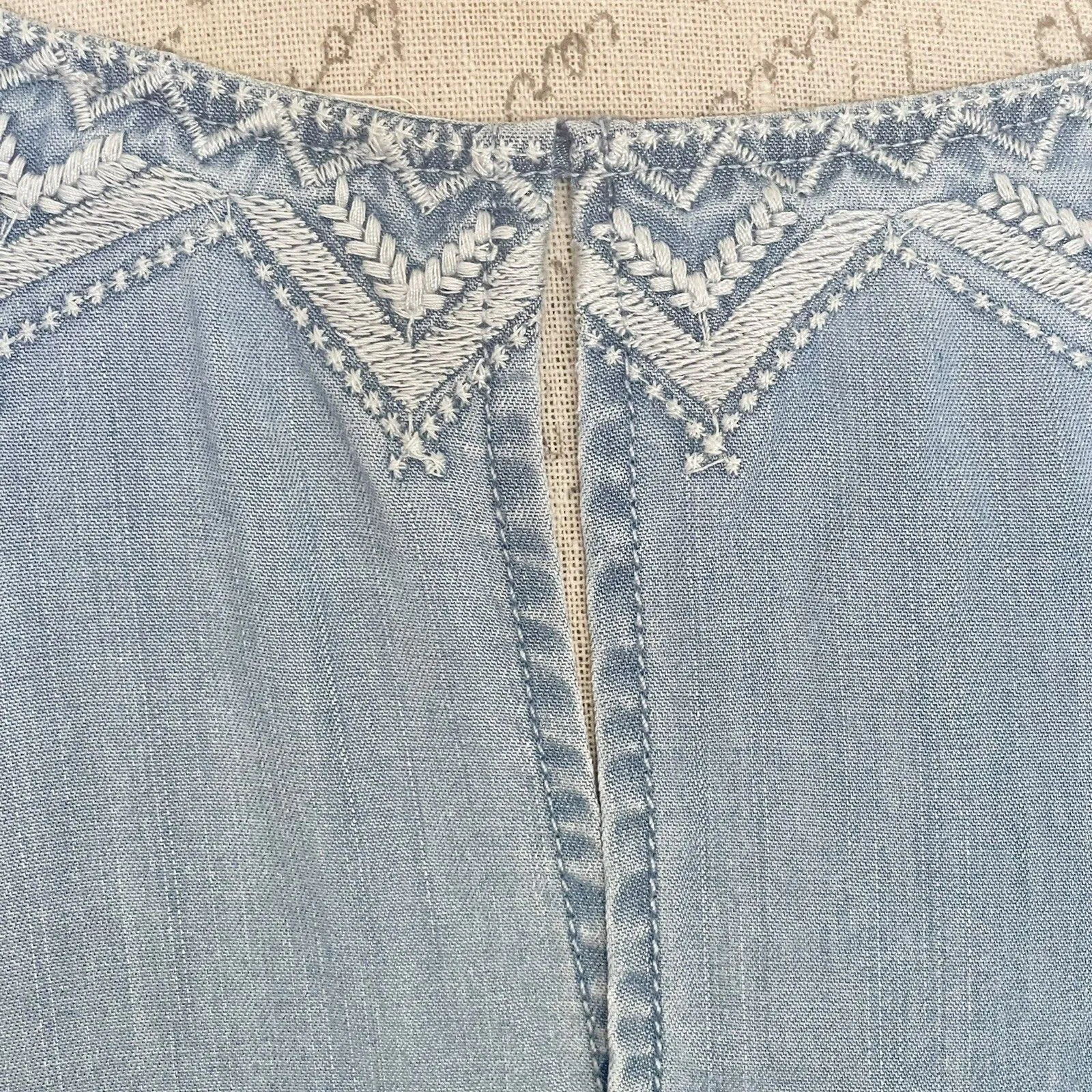 Holding Horses Dress Anthropologie Sz Small Chambray Embroidered Western Rodeo - Image 10
