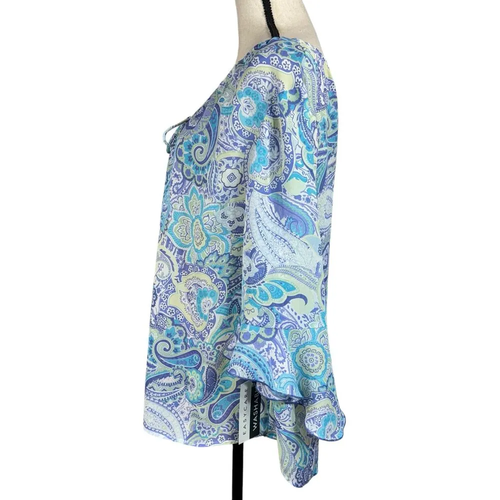 Dressbarn SZ 14/16 Top Paisley Semi-Sheer 3/4 Bell Sleeves Lightweight V-Neck - Image 6