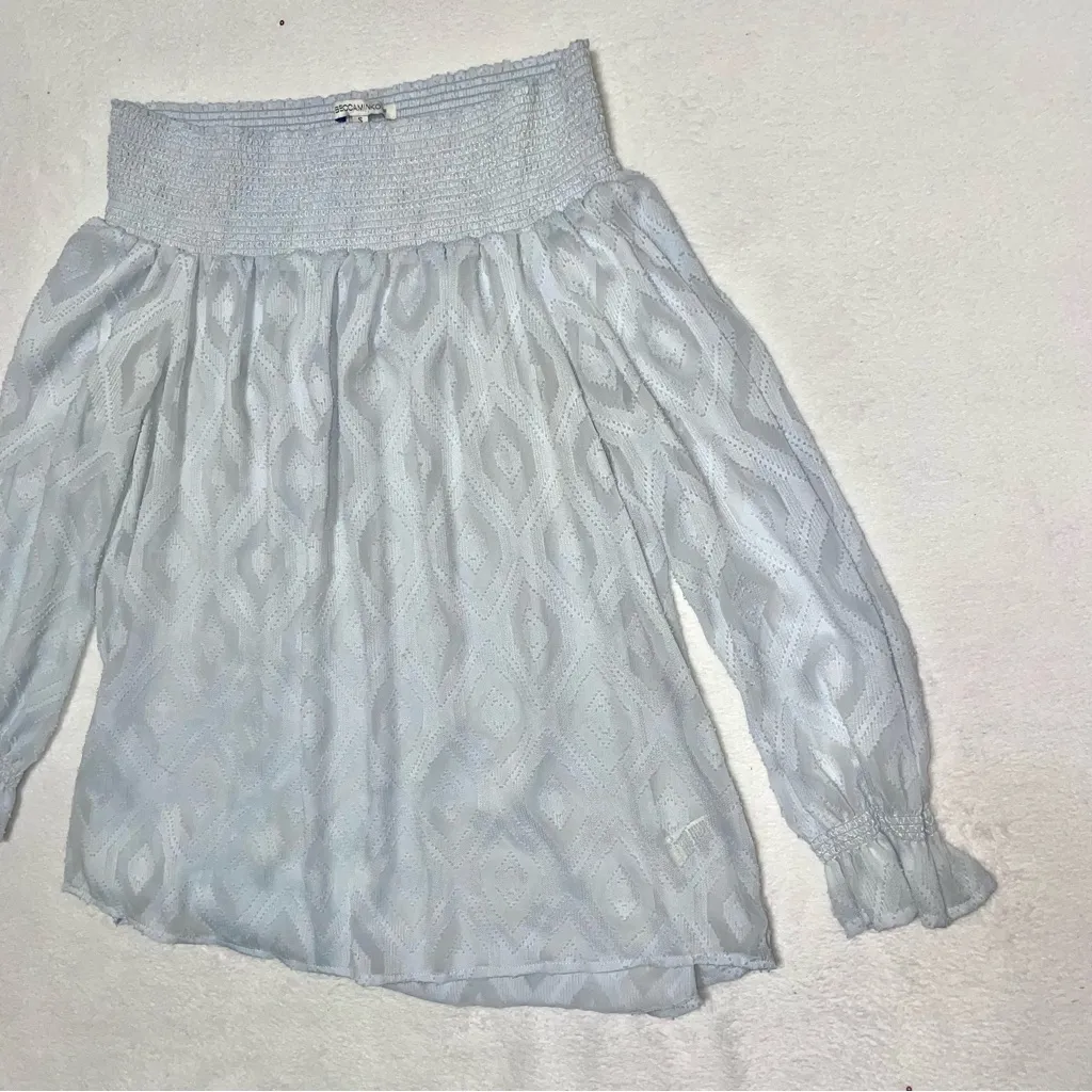 Rebecca Minkoff Geo Print Off the Shoulder Atmosphere Top in Light Blue size S - Image 4