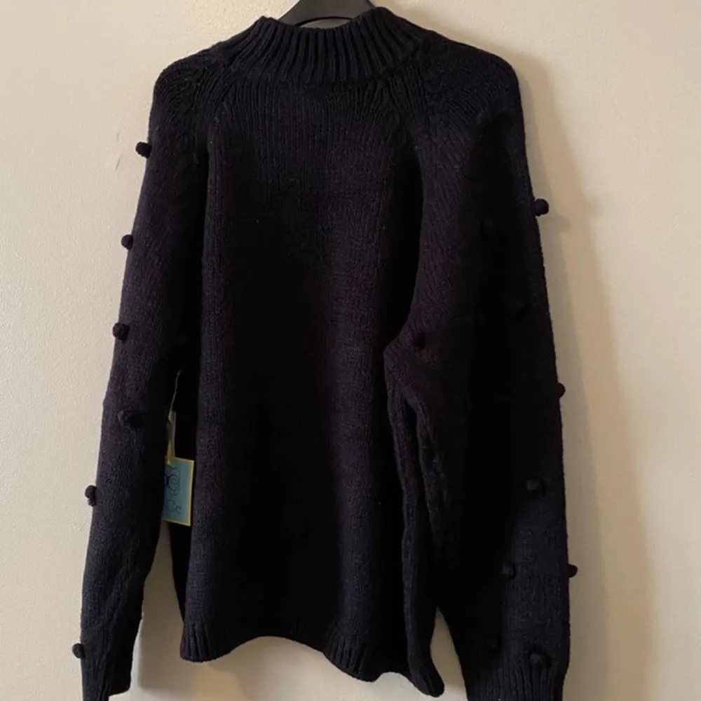 CeCe by Cynthia Steffe Pompom Knit Sweater S Black - Image 4