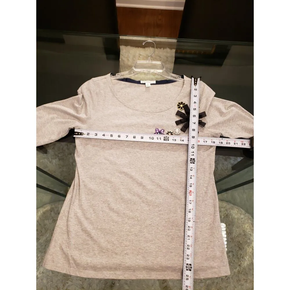 Isaac Mizrahi Floral Blouse Women's Gray Medium Size Long Sleeves Boat - Image 12