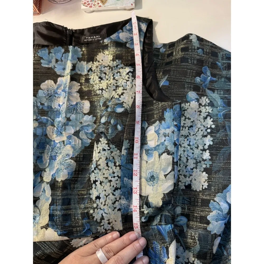 Tahari Arthur S. Levine Floral Print Sleeveless Jacquard Fit‎ Flare Dress Size 2 - Image 9
