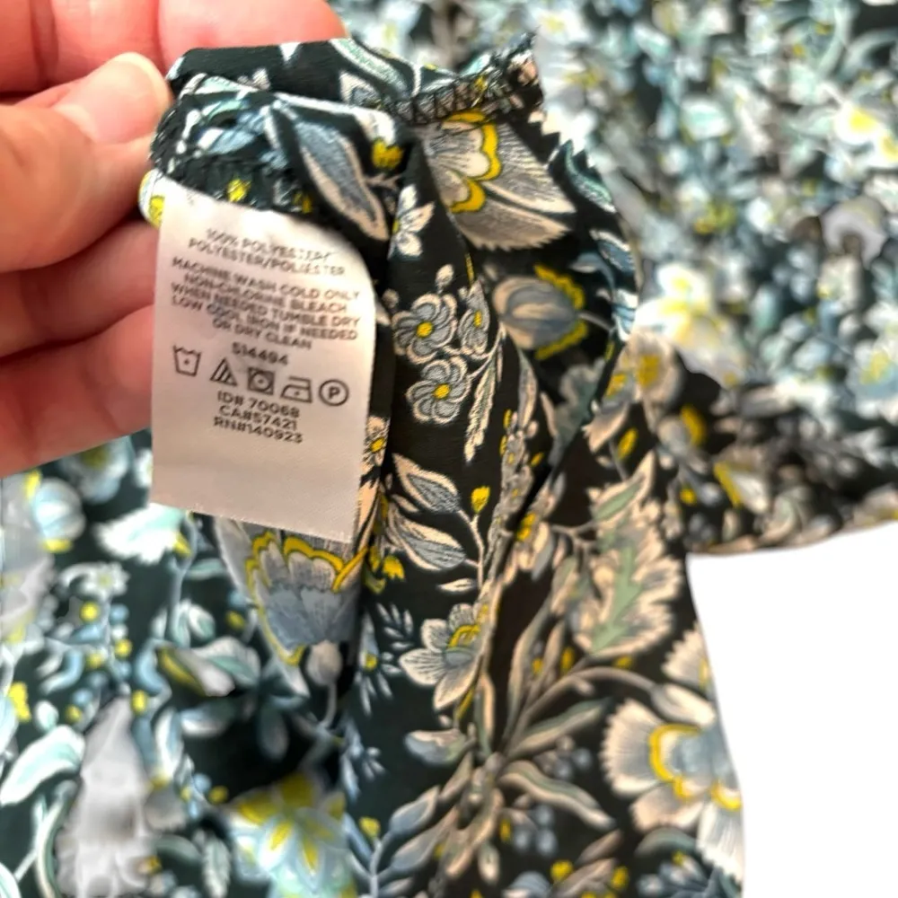 Loft xs ruffle blouse crewneck navy green paisley print floral black boho - Image 8