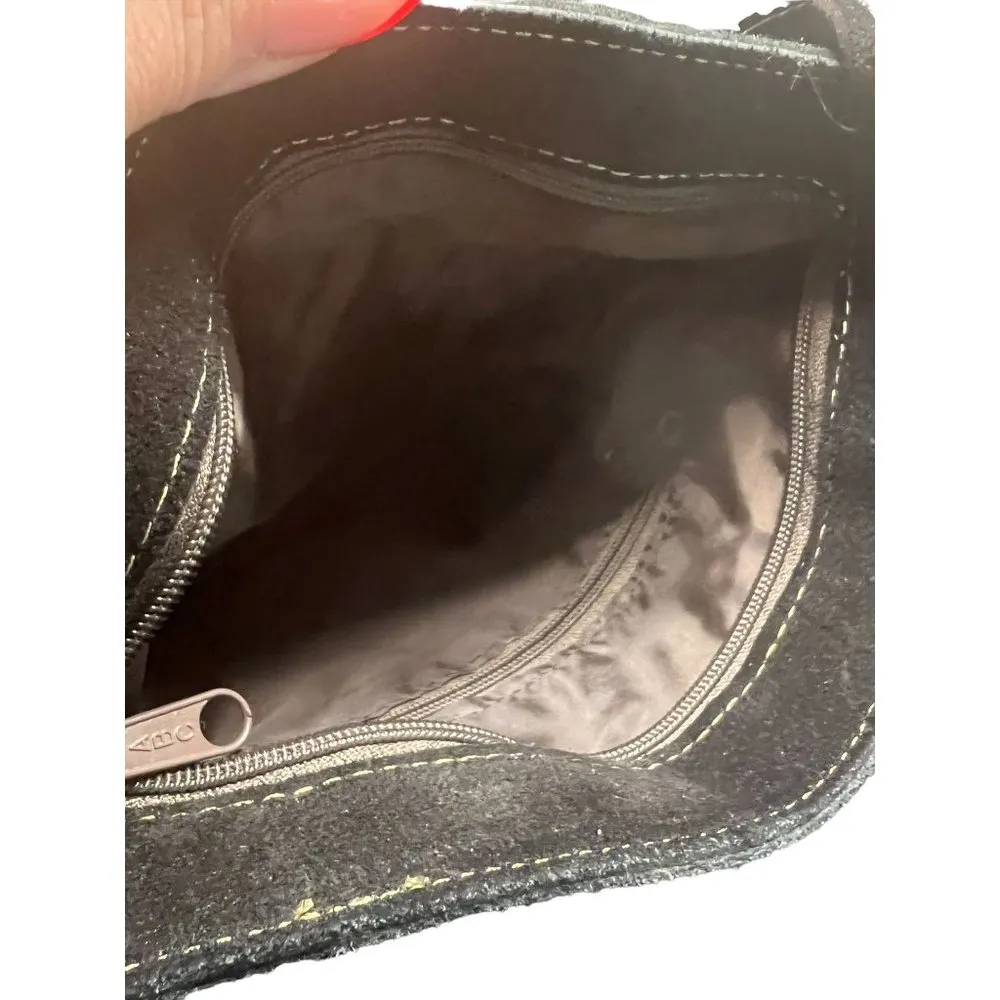 Black Suede Crossbody Bag Handmade in Alaska Fringe BOHO Hippie NWOT - Image 5