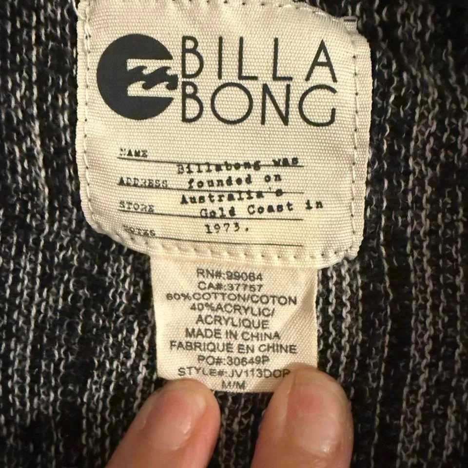 Billabong Black White Marled Knit Fringe Cardigan Sweater Women's M Geometric - Image 2