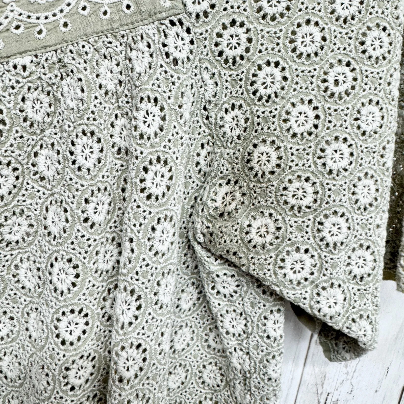 Anna Sui Shirt Women Sz Medium Square Neck Lace Trim Detail Short Sleeve Blouse - Image 6