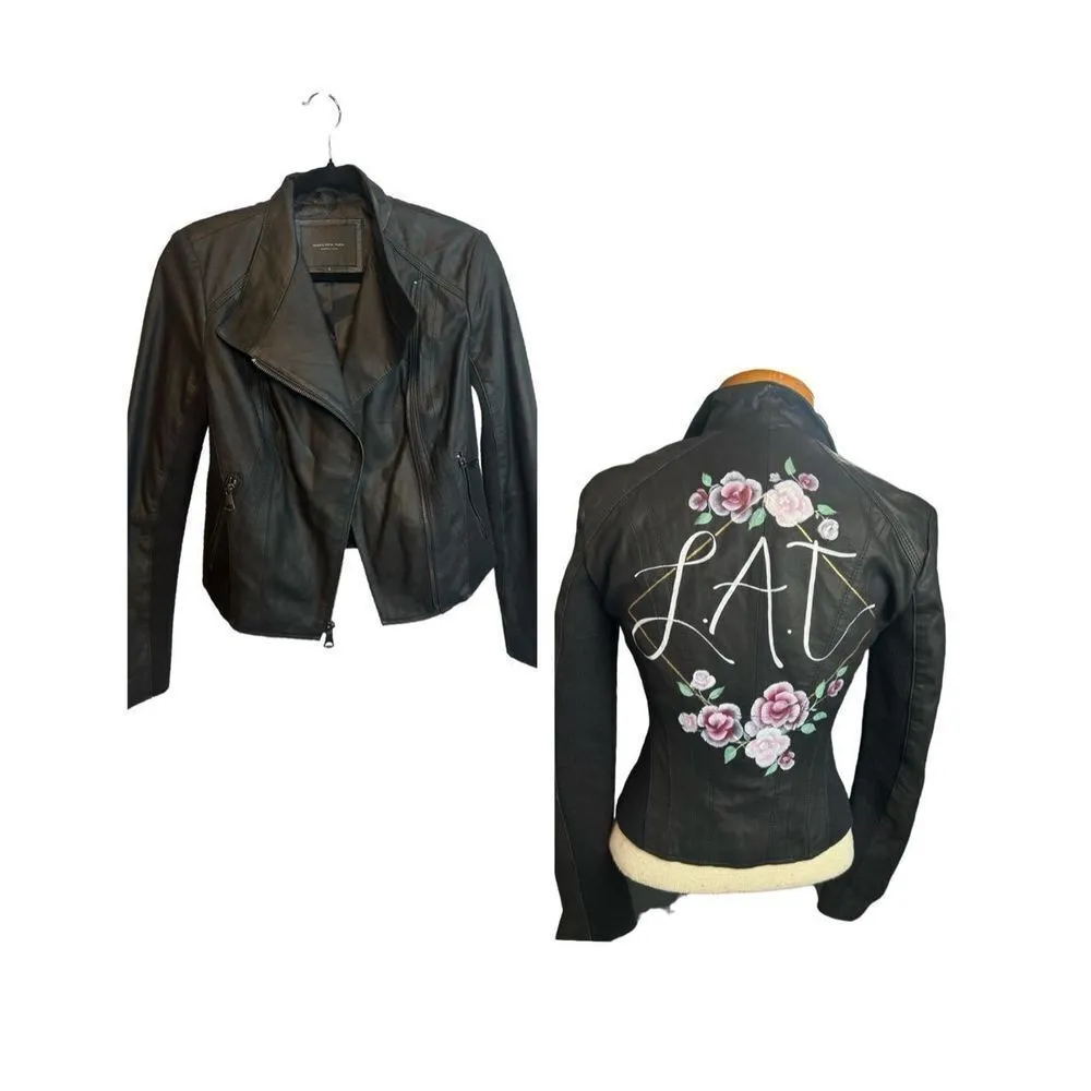 Women's S Andrew Marc New York Womens Black Leather Off Center Zip Jacket Coat p - Image 2