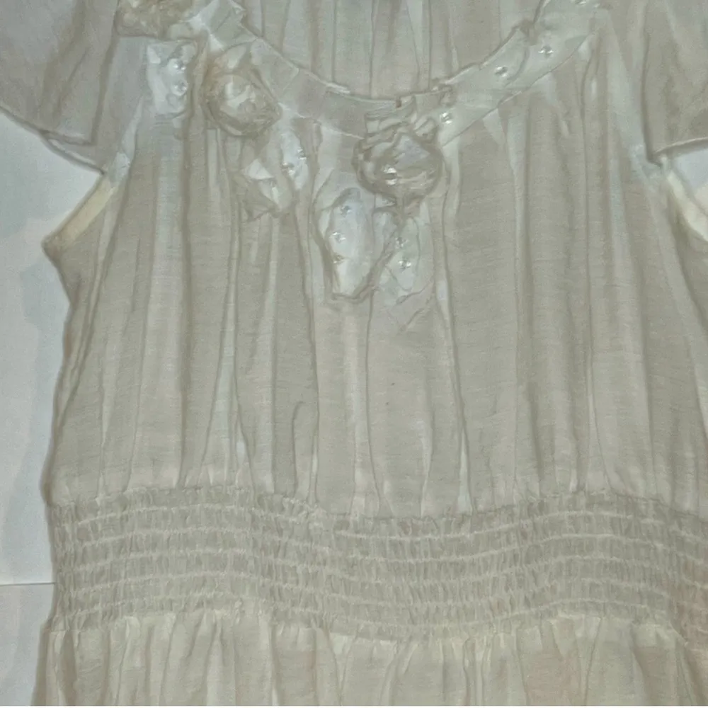 Off white gauzy frilly semi sheer blouse - Image 6