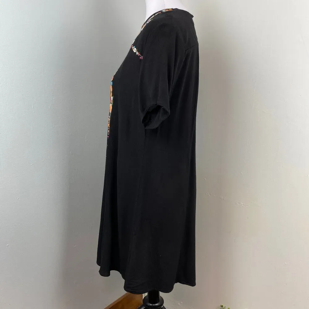 Umgee Black Colorful Floral Embroidered A-Line Tee Dress Medium - Image 7