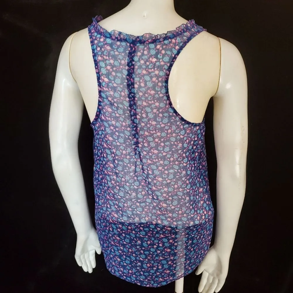 American Eagle Outfitters Blue & Pink Floral Sheer Tank Top (2) - Image 4