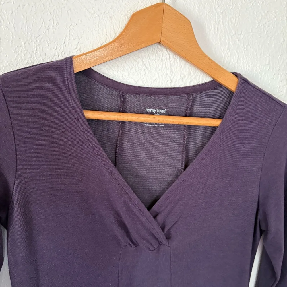 Horny Toad Rosalinda plum purple 3/4 length sleeve v neck tencel mini dress XS - Image 5