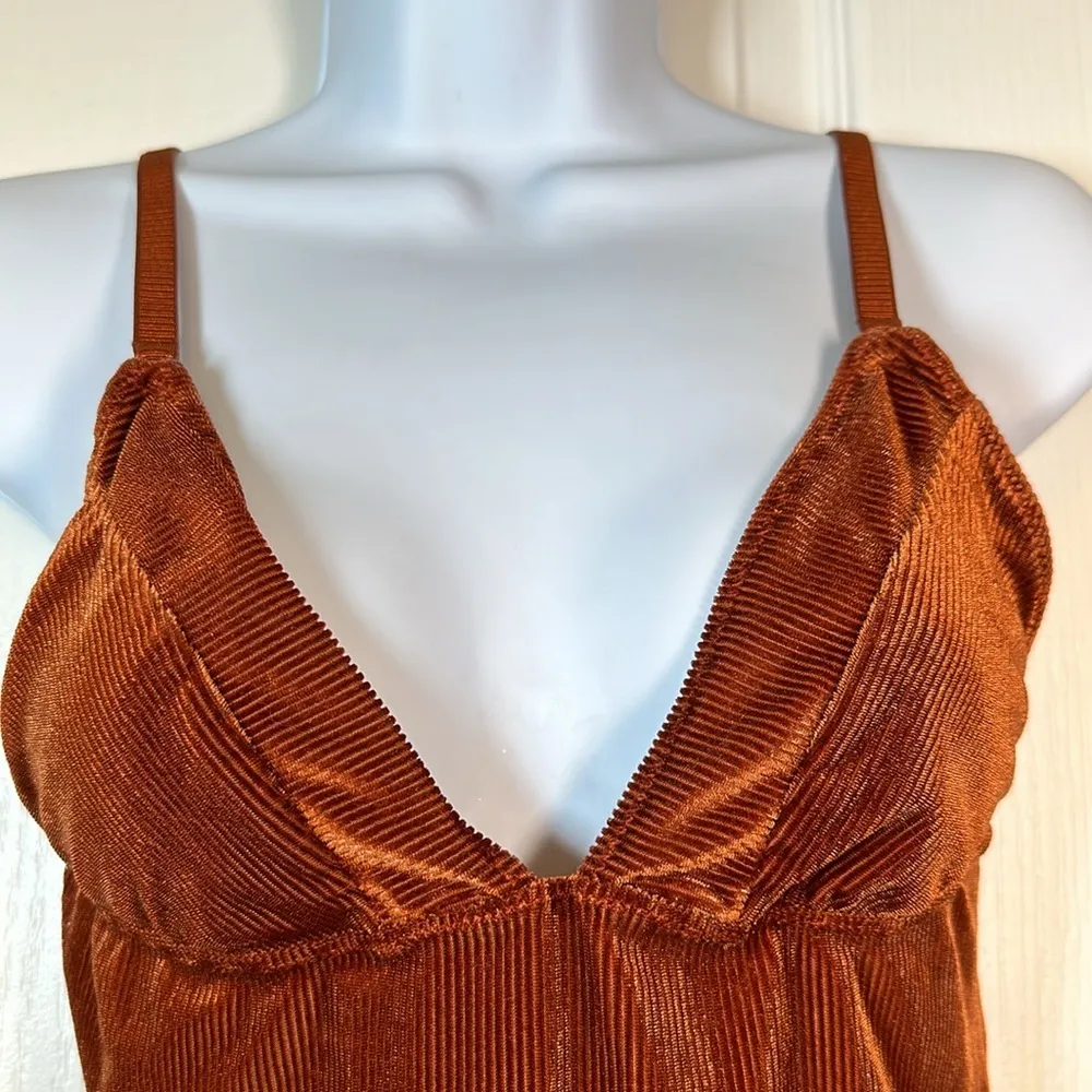 Urban Outfitters Out From Under Shayla Velvet Plunging Ribbed Orange Bodysuit - Image 3