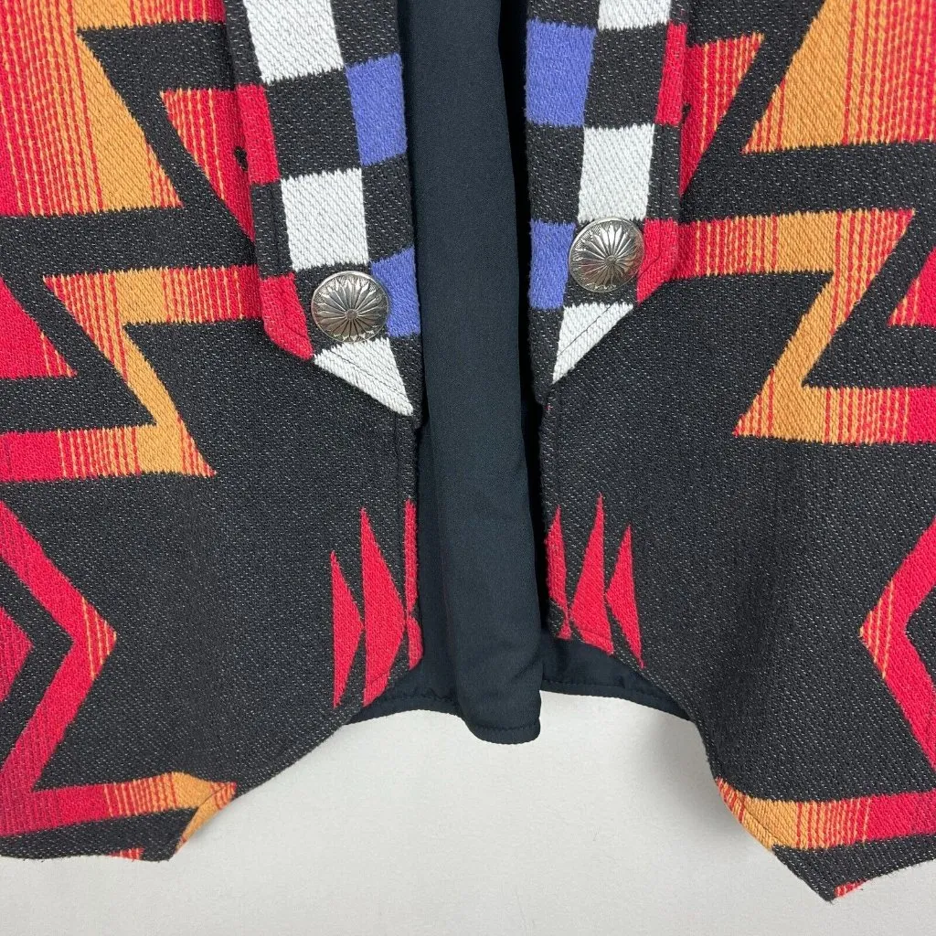 Lone Wolf Vest Womens‎ Small Multicolor Southwestern Aztec Open 100% Cotton S Black - Image 5