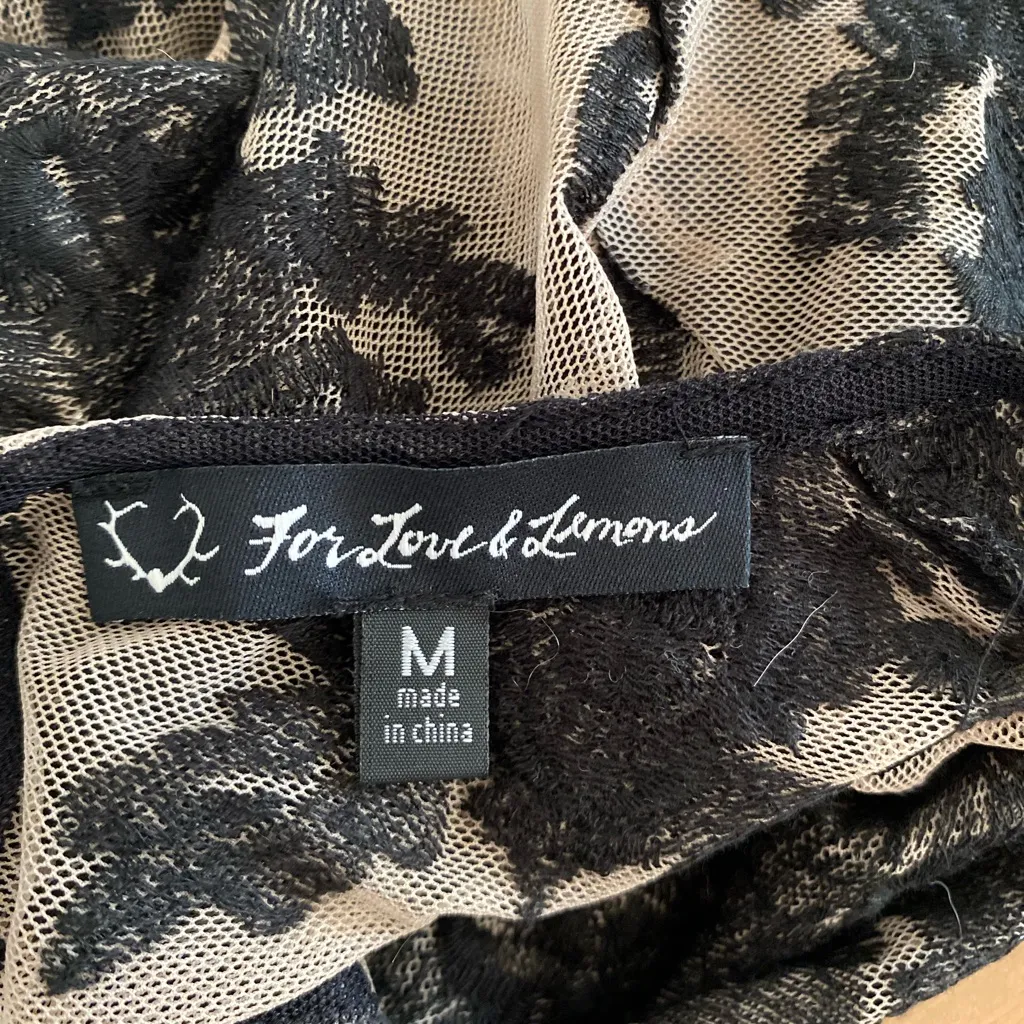 For Love & Lemons Women's M Black Sheer Floral Maxi Dress Open Back Long Sleeve - Image 2