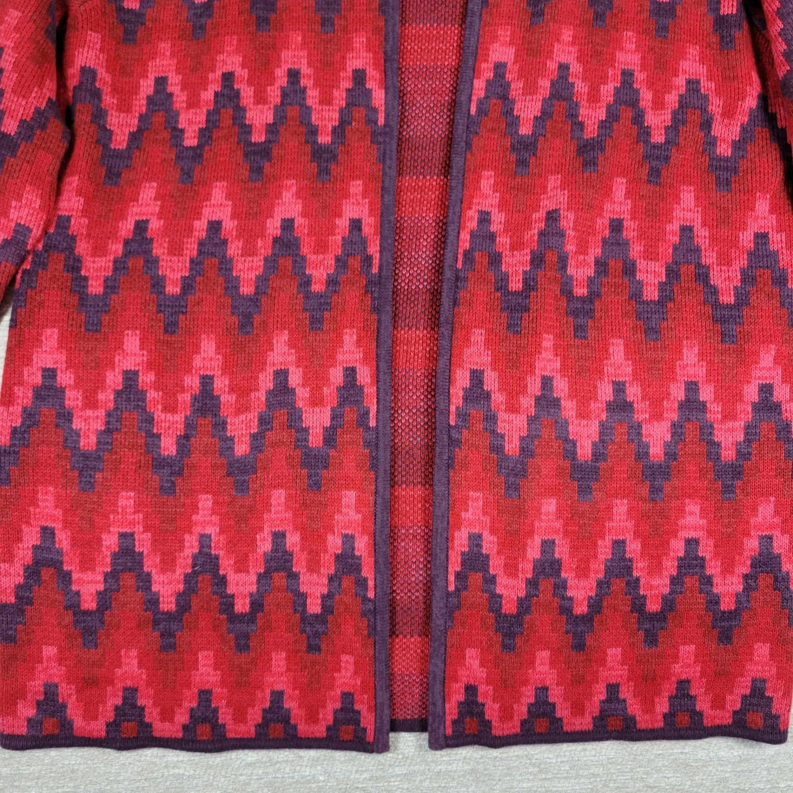 Westbound Cardigan Sweater Womens XL Red Geometric Chevron Knit Open Front Long - Image 6
