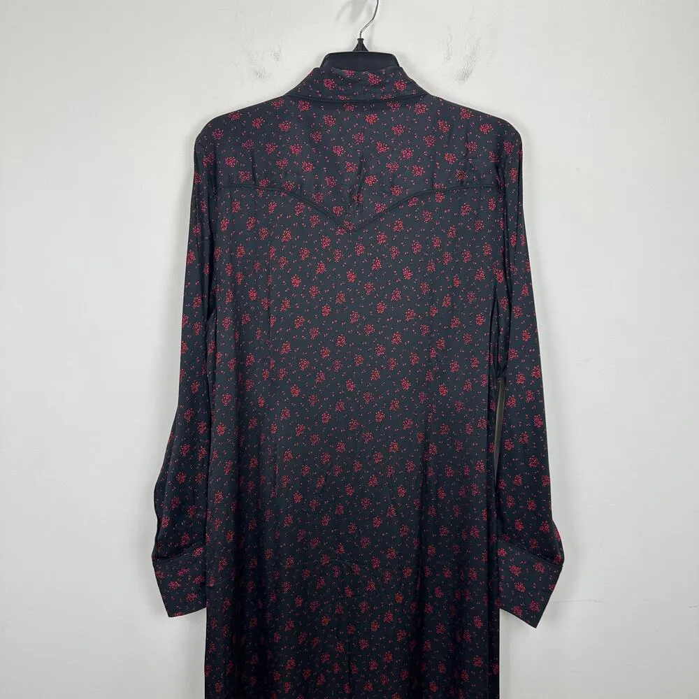 Madewell Button Front Midi Shirtdress Floral Viscose Satin Black US 14 NWT - Image 11