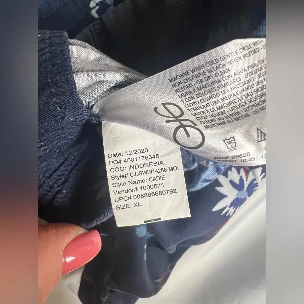 GFG Floral Pants Elastic Thick Waist Band Size XL Ankle Length Cropped Blue - Image 3