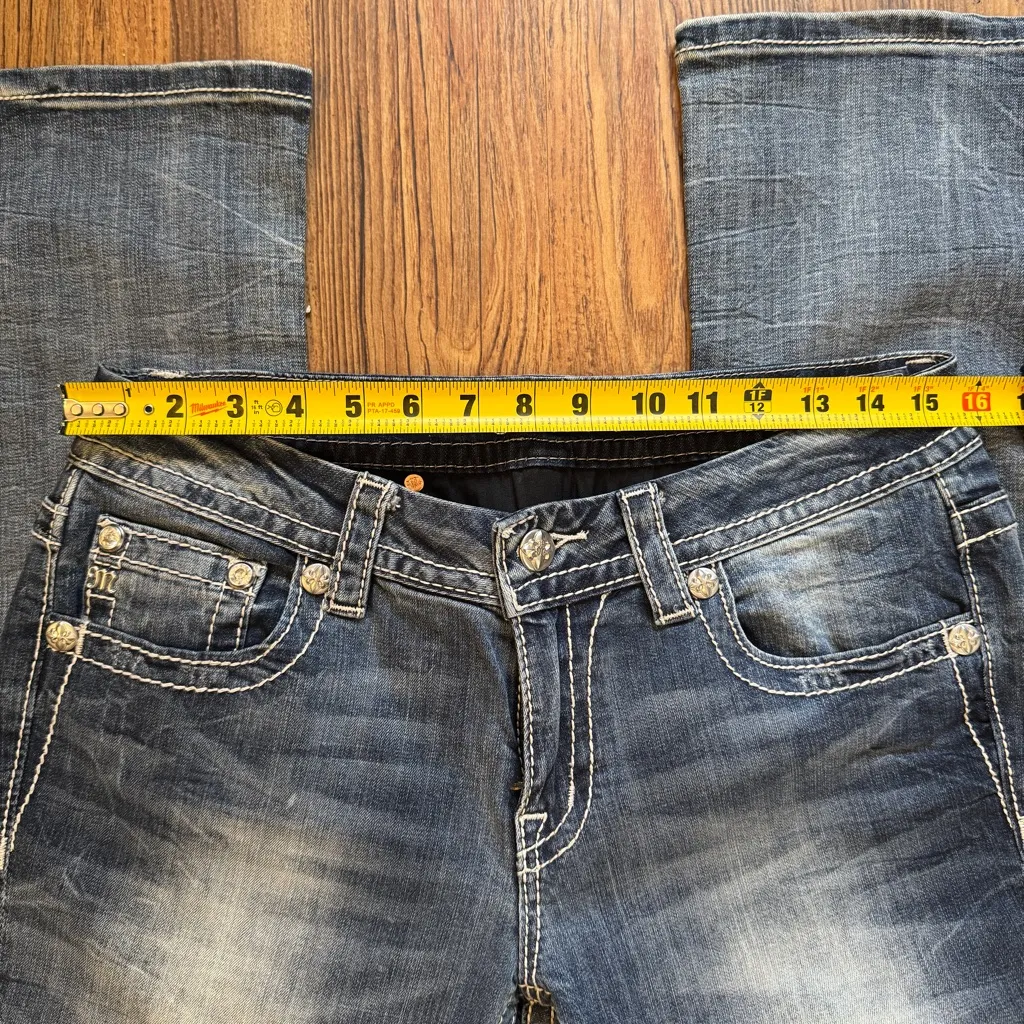 Miss Me Signature Boot Jeans Embellished Embroidered Stone Wash Whisker size 29 - Image 11