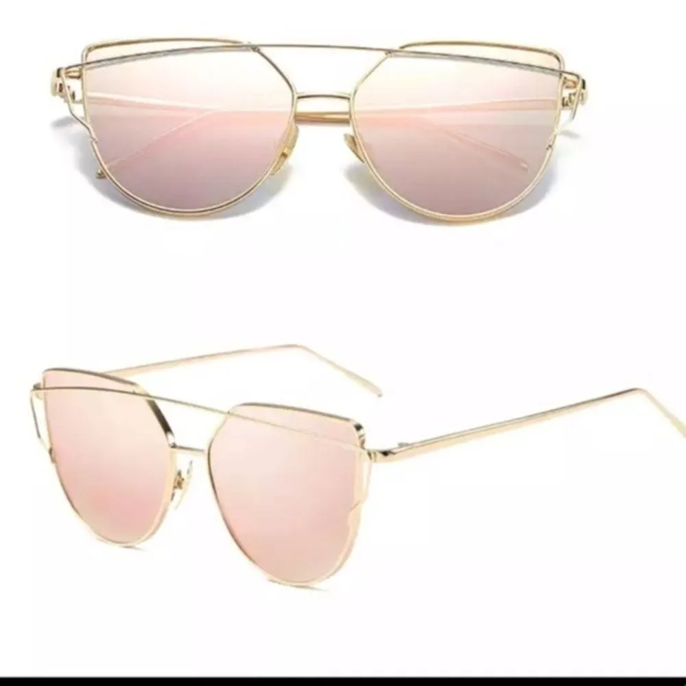 Women’s Cat Eye Rose Gold mirror Fashion sunglasses polycarbonate Lense NWT Pink - Image 3