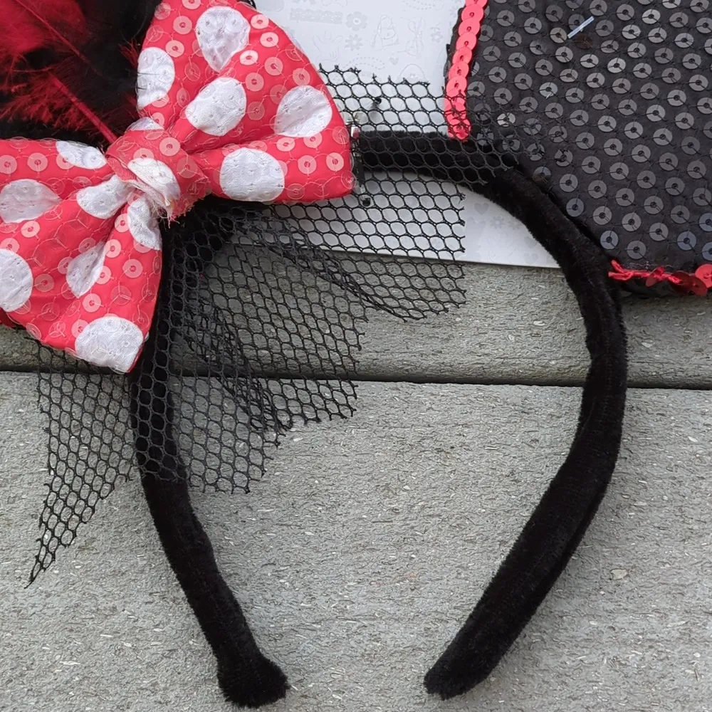 Disney NWT  Minnie Mouse Ears Sequin Headband with Feathers - Image 4