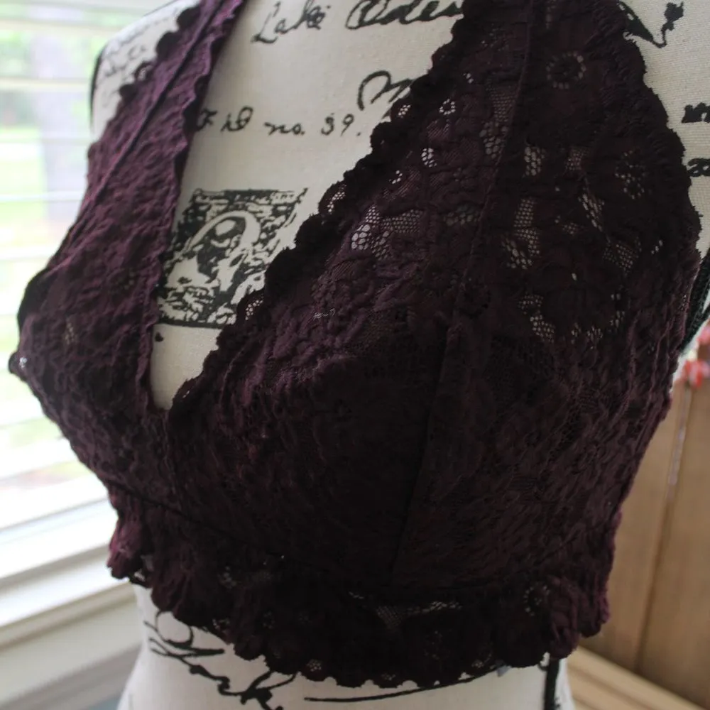 Aerie Lace Halter Cami Bra Burgundy Sz Lg - Image 2