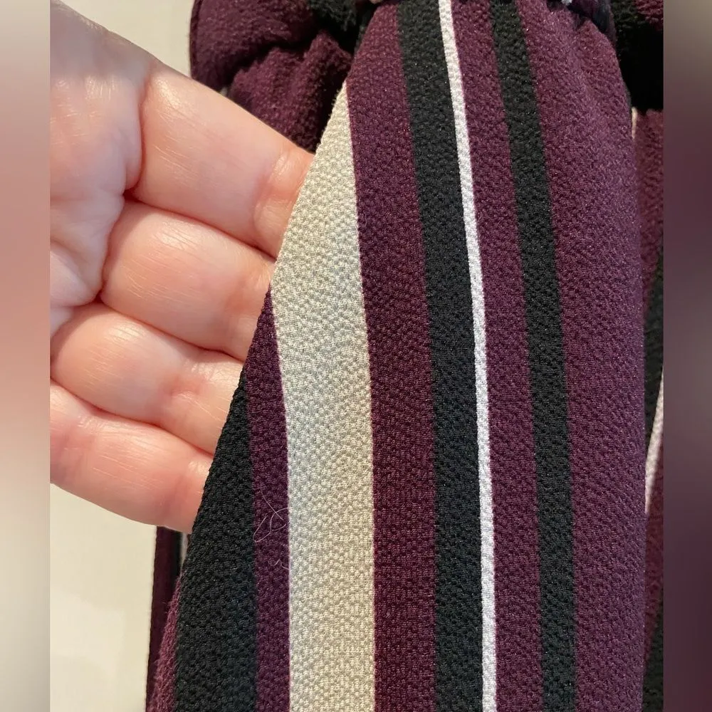 As U Wish V-Neck Tie Front Cropped Jumpsuit Purple Tan Stripe Size Large - Image 4