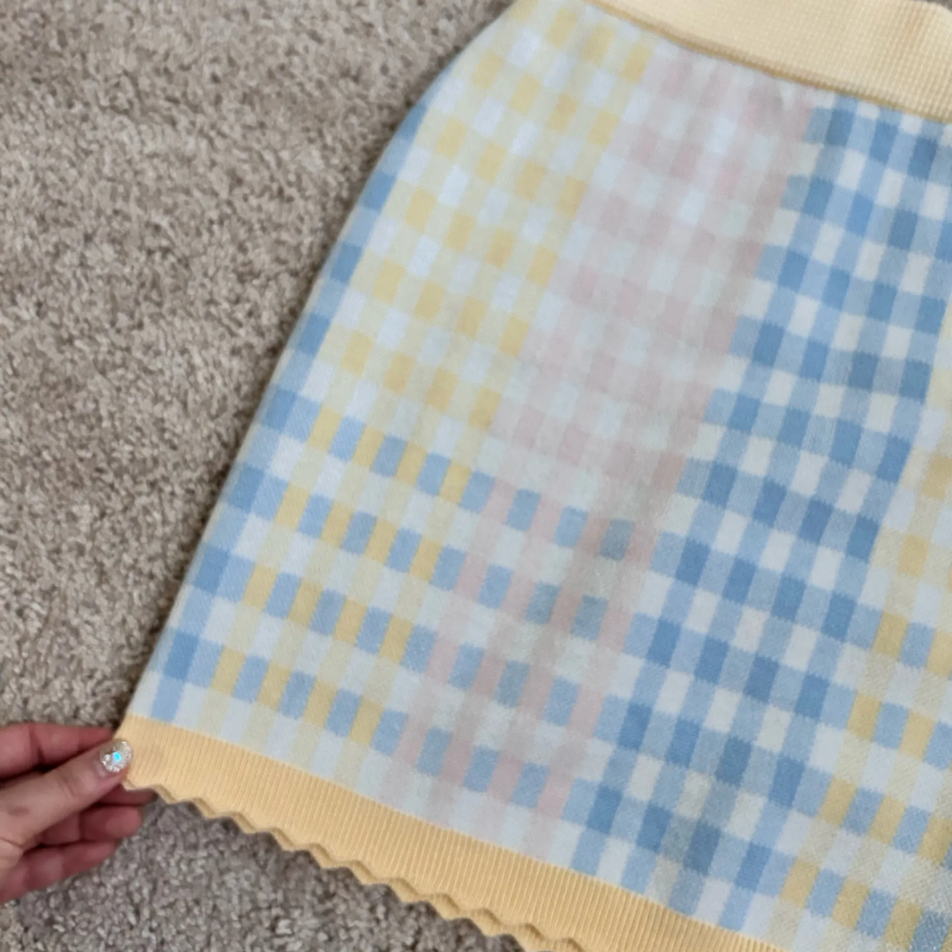 Mable Plaid Knit Mini Skirt. M/L Yellow Size undefined - Image 4