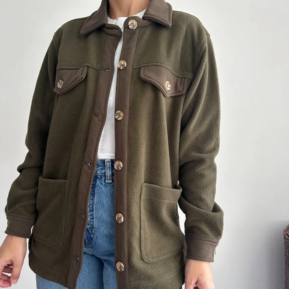 NWT‎ Blank NYC olive green fleece shirt shacket - Image 2