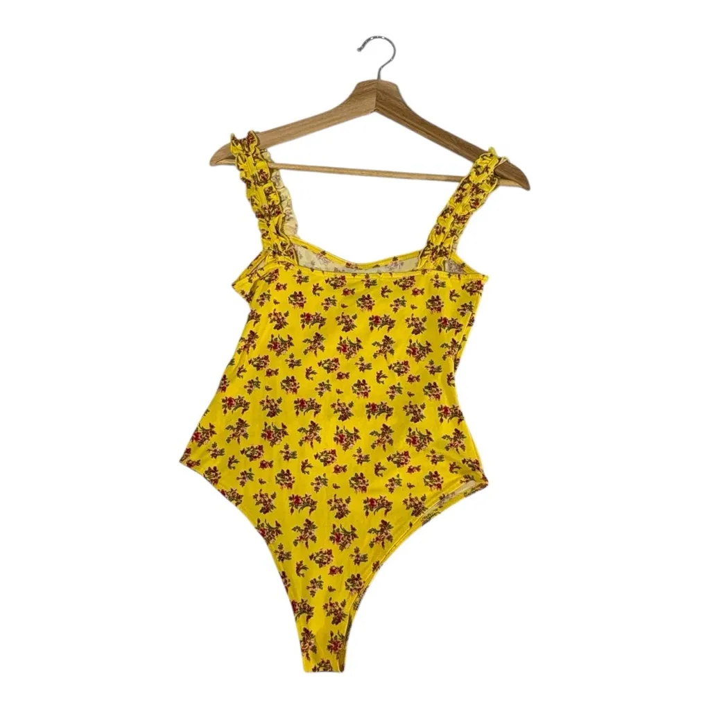 Lulus Floral Bodysuit Women’s Medium Yellow Girlhood Whimsical Cottagecore NWT - Image 4