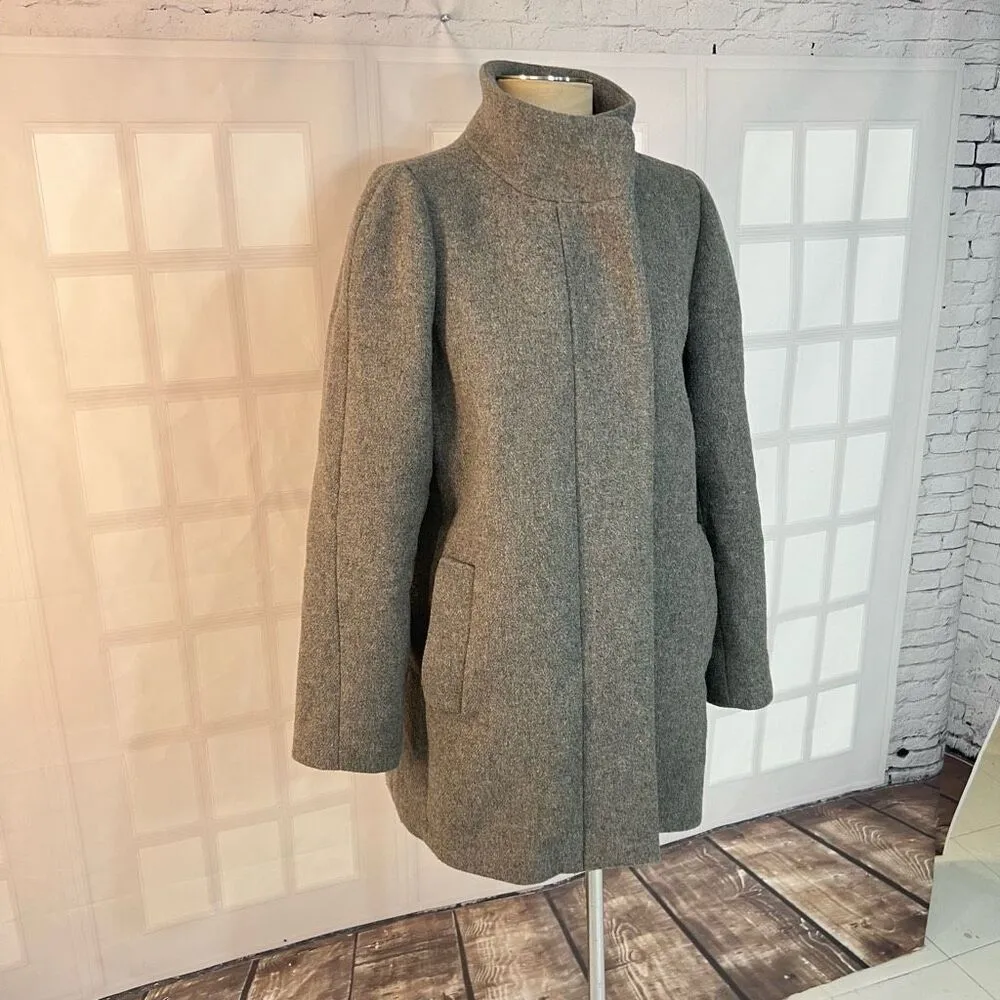 J. Crew Gray Mercantile Heather Wool Blend Mid Length Mock Neck Zip Up Coat Sz 8 - Image 3