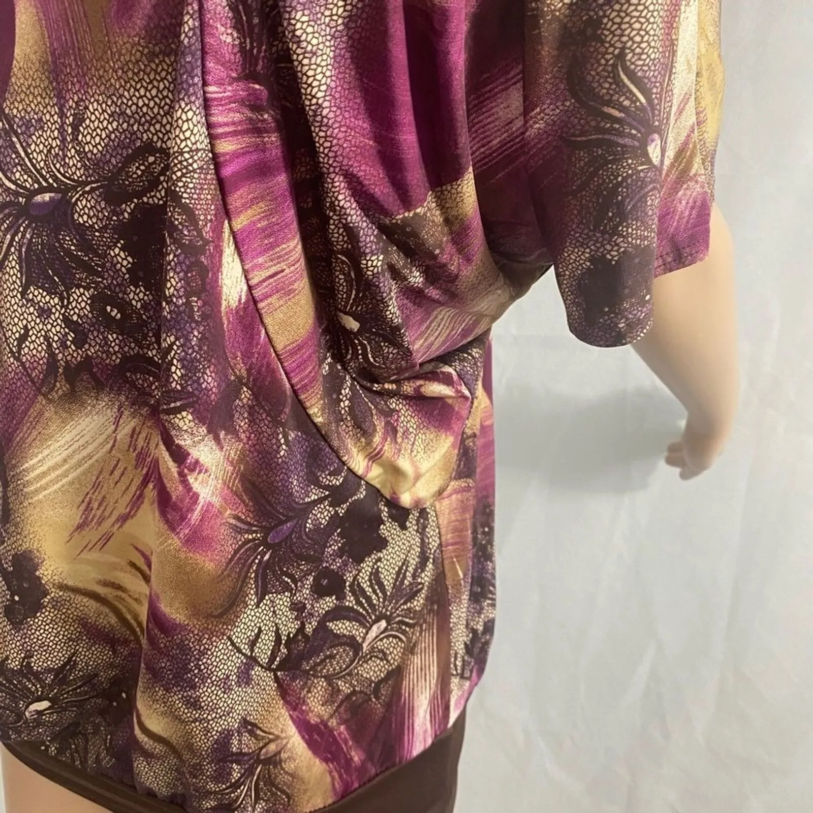 Charlotte Russe‎ Floral size small Blouse purple black beige short sleeve Y2K - Image 7