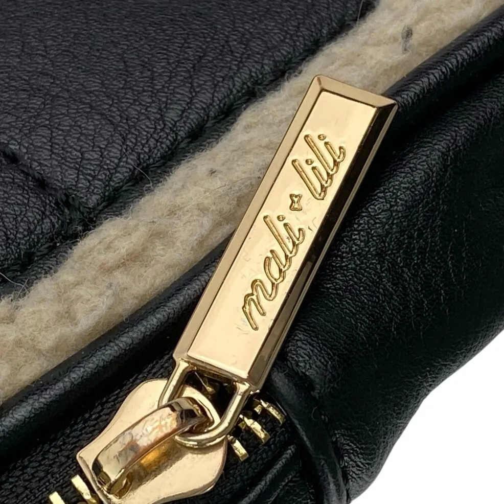 Anthropologie Mali + Lili Gwen Black Faux Leather Vegan Sherpa Sling Bag Handbag - Image 4