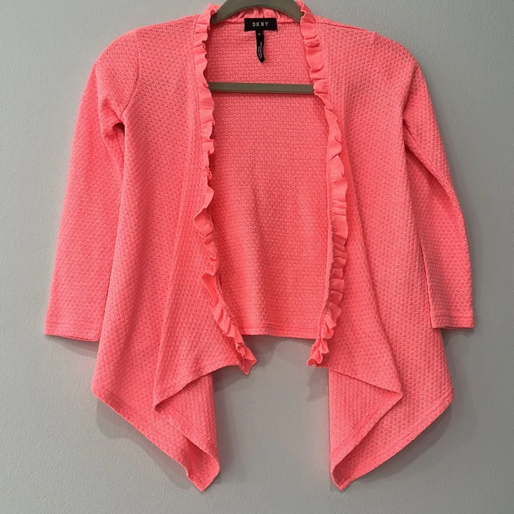 DKNY Coral Sequined Open Front Cascade Side Shrug Long Sleeve Size Small - Image 6