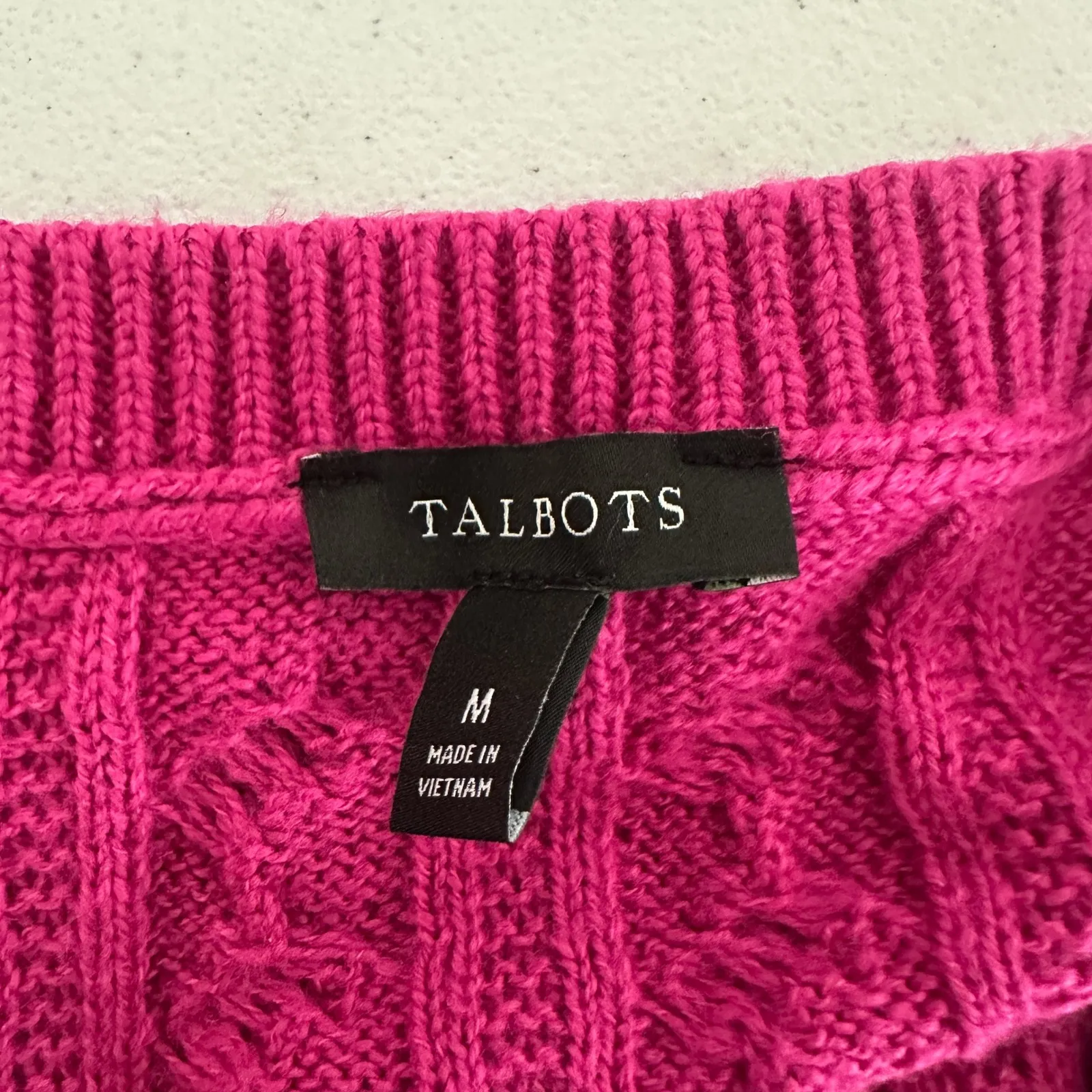 Talbots‎ Cable Knit Crew Neck Sweater Raspberry Pink Buttons Womens Medium - Image 5