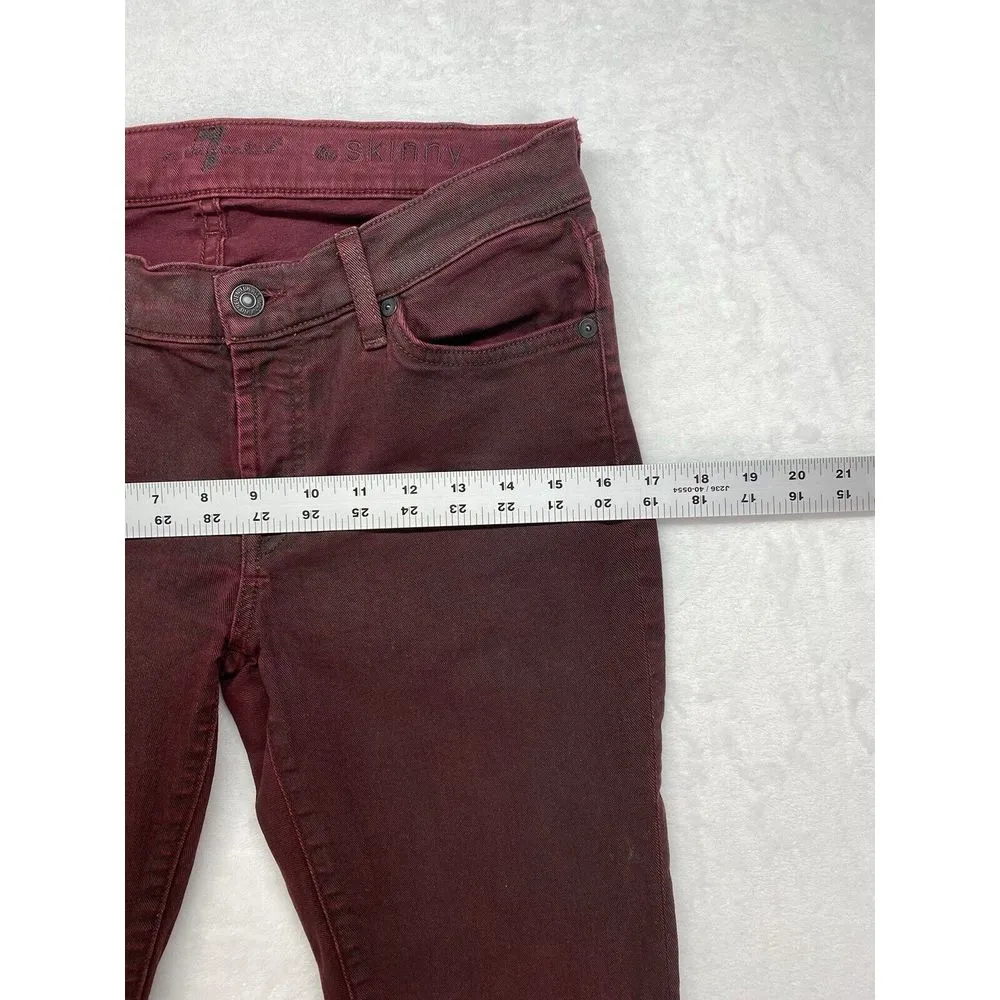 7 For All Mankind High-Waist Ankle Skinny Coated in Merlot‎ Women's Jeans sz 28 - Image 3